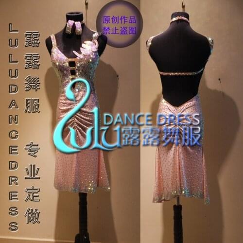 Costume vestito Sexy Salsa latino dancewear latino sala da ballo di danza in costume cha-cha pink latin dance dress