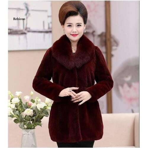 Female Long Faux Fur Coat Thick Warm Winter Long Sleeve Artificial Fur Jacket Faux Fox Fur Collar Outwear Slim Coat