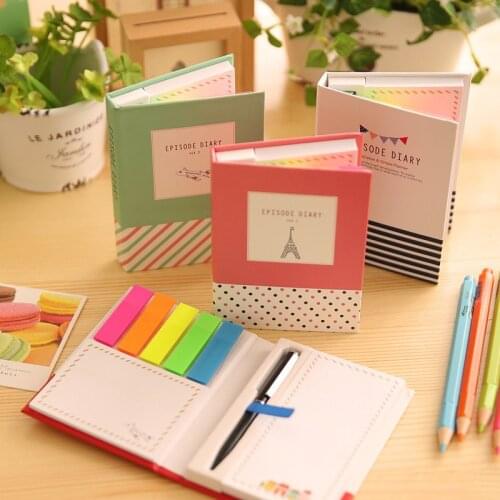 1pcs Creative Hardcover Notepad Sticky Notes Kawaii Stationery Diary Notebook and Pen Office School Supplies