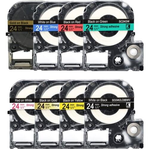 2Packs Multicolor 24mm labels Compatible Epson Label tape LC-6WBN / SS24KW SC24RW SC24BW SD24K for Epson Printer LW400 500 600