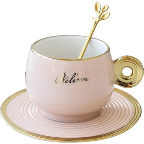 240ml Modern Minimalist Coffee Mug and Saucer with Spoon and Gold Coffee Cup Set Girl Office Ceramic Cups