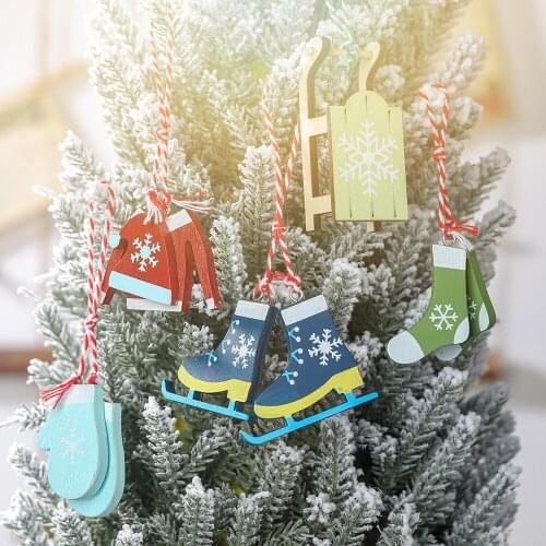 5pcs/set Christmas Tree Decorations Wooden Hanging Pendant 2020 New Year Decoraton for Home Navidad Ornaments Noel DIY Crafts