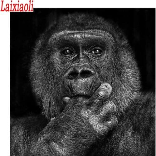 5D diy diamond mosaic chimpanzee diamond cross stitch dimond painting full square/round diamond embroidery black white monkey