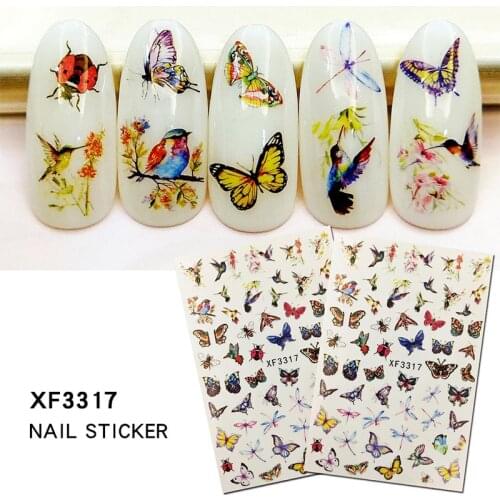 Watercolor Blue Butterfly Nail Stickers Designer Style Sliders For Transfer Foil Tips Nails Art Summer Fashion Decorations