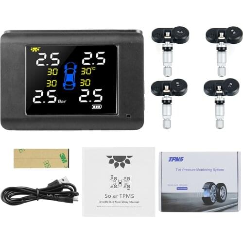VSTM TPMS Auto Wireless Car Tire Pressure Monitoring Intelligent System Solar Power LED Display Built-in or External Sensor