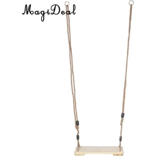 Safe Children Kids Indoor Outdoor Wooden Flat Swing Seat with Rope Fairy Garden Accessories Backyard Play Swing Toy