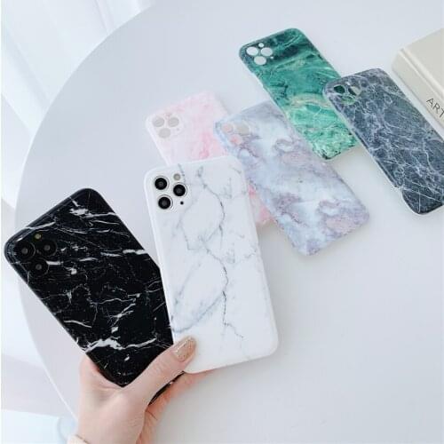 Retro Square Black White Purple Marble Phone Case For iPhone 12 Mini 11 Pro XS MAX XR X 7 8 Plus SE 2020 Soft Back Cover Coques