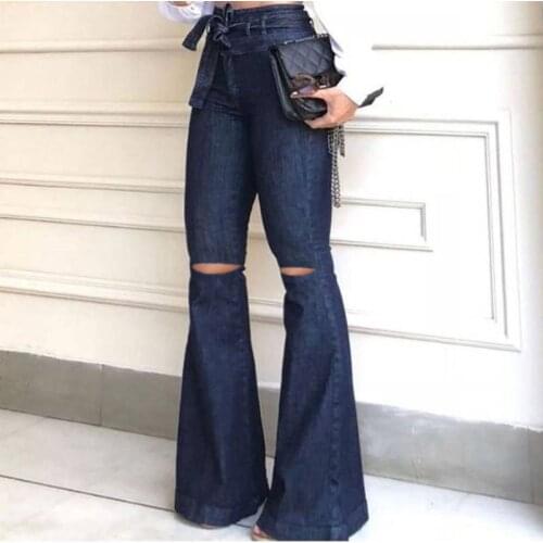 Ladies Bell Bottom Jeans for Women Highwaist Flared Pants Women Denim Push Up Ripped Plus Size Free Shipping Black Vintage Blue