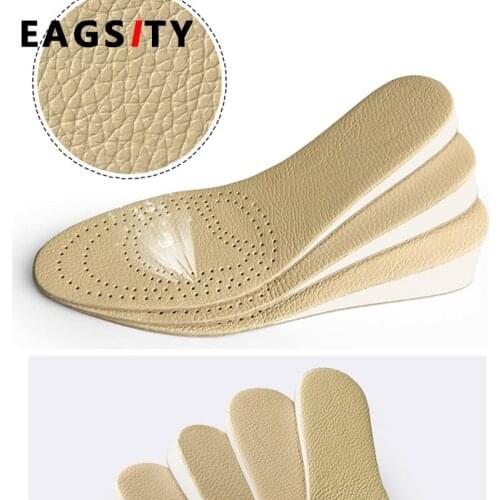 EAGSITY Double Layer Genuine Leather Insole oxford brogue sneaker Invisible Height Increasing insole men or women