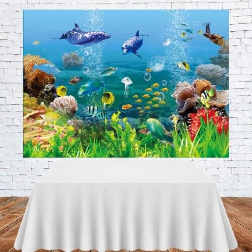Cartoon Undersea World Fish Baby Seagrass Shark Background Childrens Birthday Party Room Decoration Photography Studio Backdrop