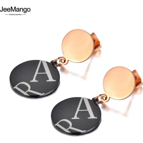 JeeMango New Design Stainless Steel Double Circle Charm Jewelry Trendy CZ Crystal Letter Earrings For Women Girls JE20169