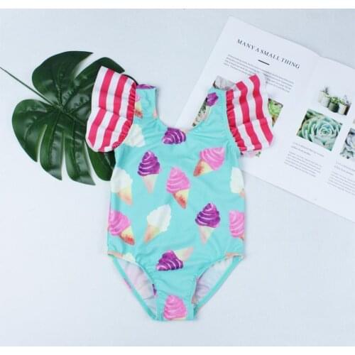 2019 New Swimsuit Girls Kids Baby Swimwear One piece Children Bodysuit Pretty Ice-cream Striped Swimsuit for Girl Beachwear