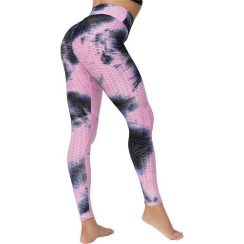 Ladies Sports Tights Yoga Pants Jacquard Tie Dye High Waist Stretch Sports Fitness Yoga Pants Seamless Leggings Ladies Tights