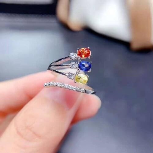 Fashion Natural Color Sapphire/Emerald S925 Sterling Silver Women‘s Polycyclic Ring Fine Charming Jewelry MeiBaPJFS