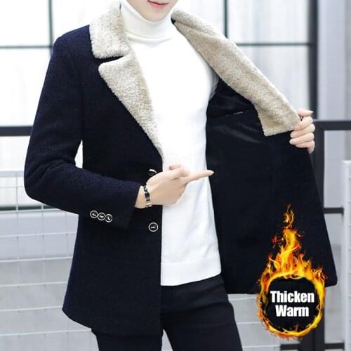 Mens Autumn Casual Winter Cotton Warm Coats Outwear Thick Top Overcoat Business Woolen Mid-Length Windbreaker Streetwear Jacket