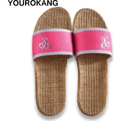 YOUROKANG Couple Shoes Summer Home Slippers Antiskid Hard-Wearing Anti-Odor Indoor Women & Men Flax Slippers Sweat-Absorbant