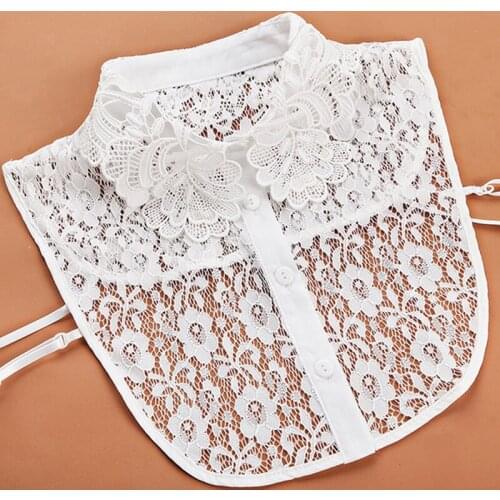 Autumn fish shirt fake drop retro Beaded Embroidery Shirt False Fashion lace hollow fake collar white Woman Spring Winter Wild