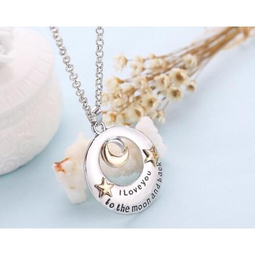 Moon Star Pendant Necklace "I love you to the Moon and back" Letters Chain Exquisite Woman Lady Wedding Party Jewelry Gift
