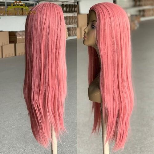 Vogue Queen Pink Straight Synthetic Wig Full Machine Made Wig Heat Resistant Fiber No Lace Wig Cosplay For Women