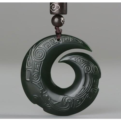 Natural Black White Jade Pendant Hand-Carved Jadeite Fine Necklace for Woman Pendants Fashion Jewelry with Chain