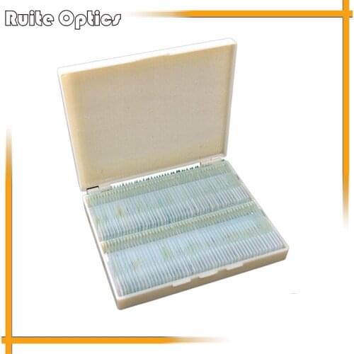 100 pcs Professional Type Prepared Glass Microscope Slides in Plastic Box for Student and Lab