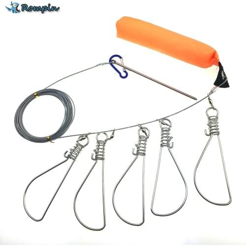 Rompin 6m Stainless Steel Line 5 Snaps Stainless Steel Ropes Float Fish Stringer Fishing Lock Fishing Rope for Accessories