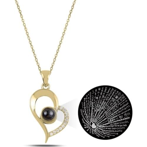 Silverlina Silver 100 Languages You Love Stone Heart Necklace