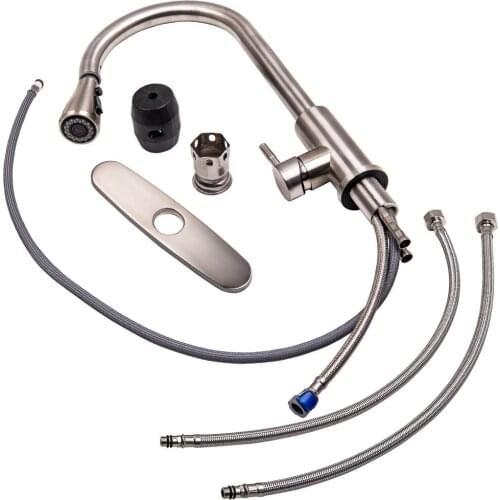 Single Handle Kitchen Sink Faucet Pull Out Sprayer Brushed Nickel With 10" Cover