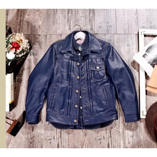 YR!Free shipping.Classic 506 style denim safari style leather jacket.men slim casual cowhide coat.sales short leather clothes