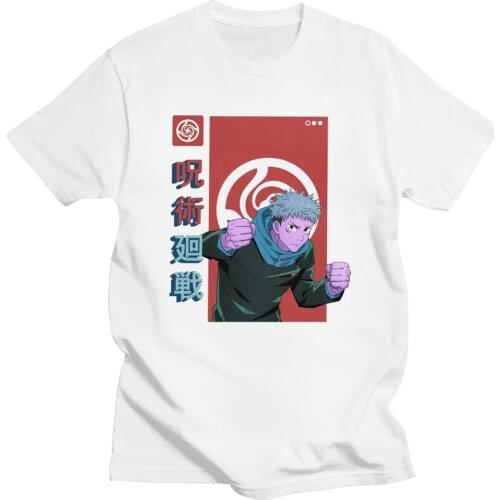 Yuji Itadori Jujutsu Kaisen T Shirt for Men Pre-shrunk Cotton Tshirt Stylish Tee Tops Short Sleeved Anime Manga T-shirt Apparel