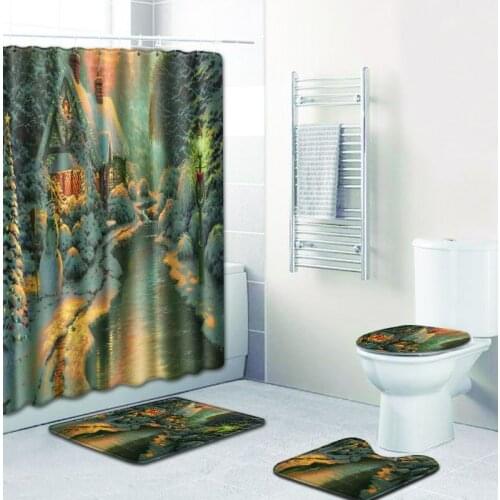 Zeegle 4pcs Bathroom Mat Set Pedestal Rug Lid Toilet Cover Toilet U Type Mat Anti-slip Bathroom Doormat Soft Floor Rug Foot Mat