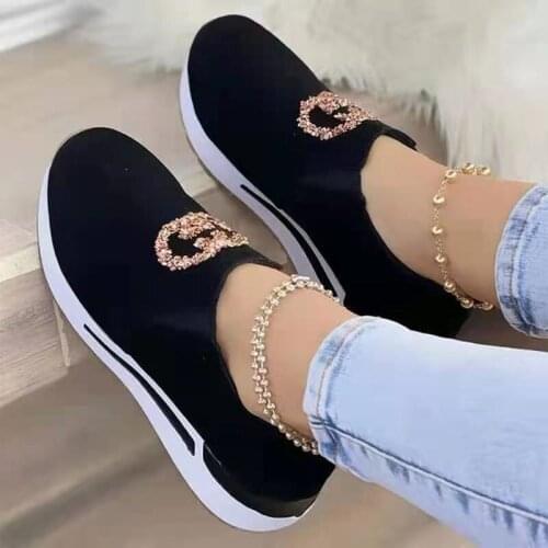 2022 Hot Lady Slip-On Solid Black Flock Wedges Casual Women Sneakers Leisure Platform Shoes Breathable Height Increasing Shoes
