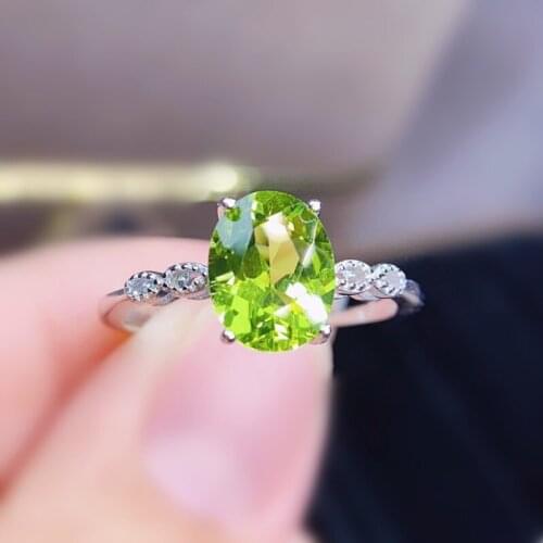 Natural real peridot simple ring Per jewelry 925 sterling silver 7*9mm 1.8ct gemstone Fine jewelry Women rings J21681