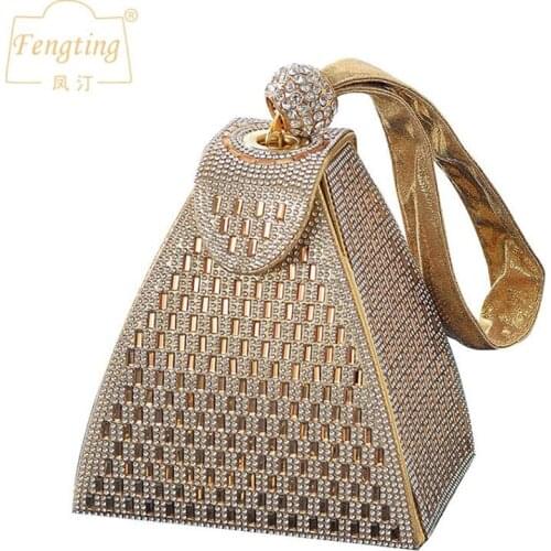 Gold Silver Evening Bags for Women Diamonds Fashion Triangle Mini Handbags 2021 new arrival Ladies Party Clutch Purse B395