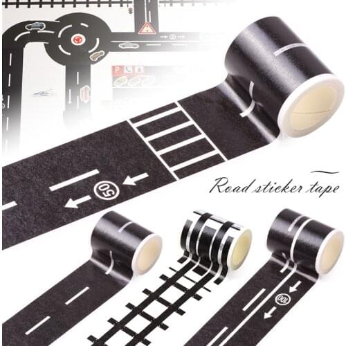 1 Roll 5M x 4.8cm DIY Road Railroad Paper Tape Removable Kids Car Train Toy Kid Children Floor Sticker Home Decor Parts