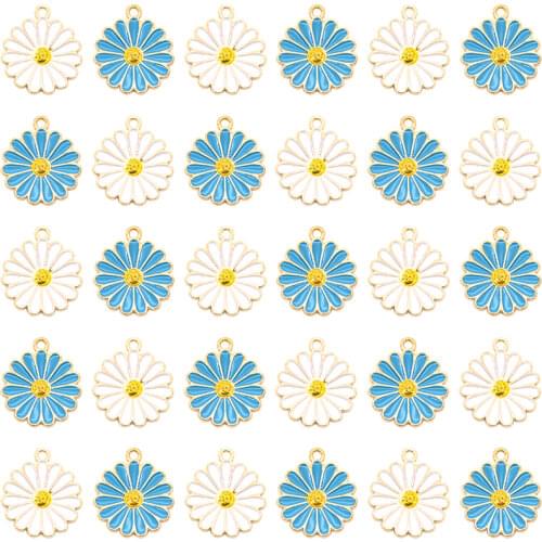 5pcs Two Color Chrysanthemum Enamel Charms Alloy Metal Drop Oil Flower Pendants For DIY Handmade Jewelry Accessories Making