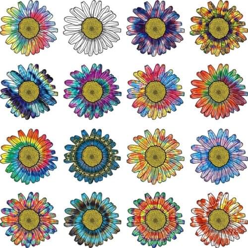 10x10cm Rainbow Tie Dye Stickers Daisy Flower Sticker Waterproof Car Stickers Decals Car Styling Decoration
