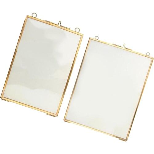 2 Pieces Antique Brass Glass Picture Photo Frame Hanging Retro Portrait Party Gift