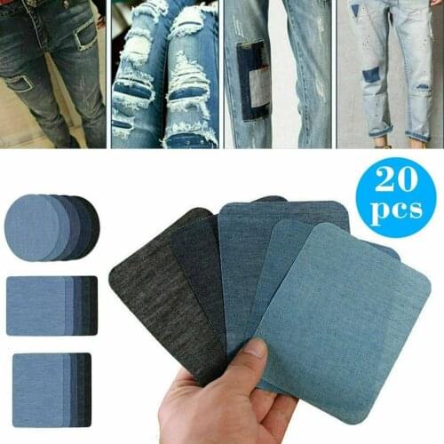 20pcs Jeans Fabric Patches Iron on Repair Mending Trousers Cotton Denim Quick Fix 5 Colors Clothing Badges Patches Repair Kit