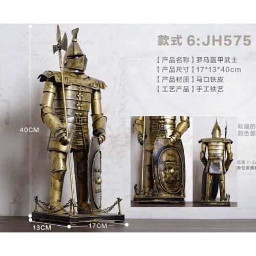 2020 GOOD GIFT FASHION OFFICE HOME SHOP BAR DECORATIVE ART RETRO IRON ROMAN ARMOR WARRIOR ART STATUE-JS575 40CM