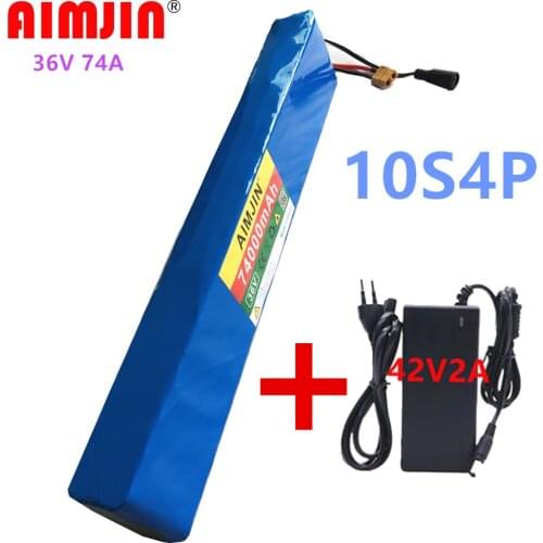 36V 10S4P 74Ah 1000W High Power 74000mah Capacity 18650 Lithium Battery Pack Ebike Electric Car Bicycle Motor Scooter 20A BMS
