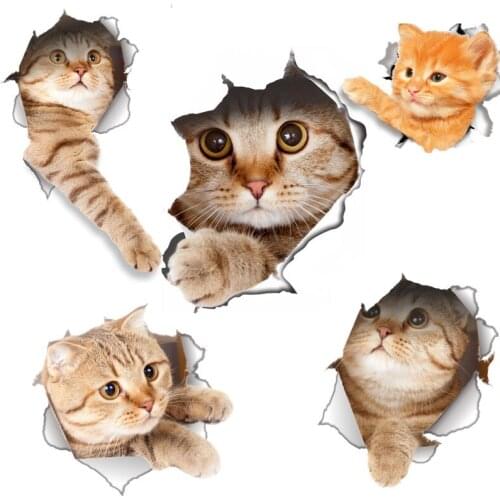 3D cat wall stickers bathroom bathroom living room decoration wall paper kitchen decoration broken wall stickers