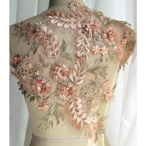 3D Champagne flower beaded embroidered patch applique for wedding evening dress sewing patches fashion clothing accessories