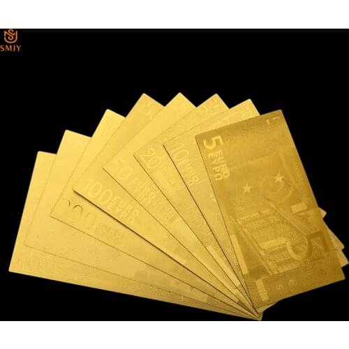 8Pcs/Lot Euro Golden Banknote Set 5.10.20.50.100.200.500.1000 Euro Gold Foil Bank Notes in 24K Gold Pape Money For Collection