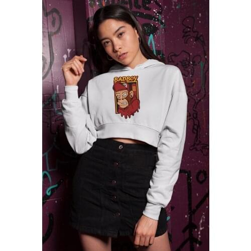 Angemiel Wear Badboy Monkey White Short Hooded Sweatshirt