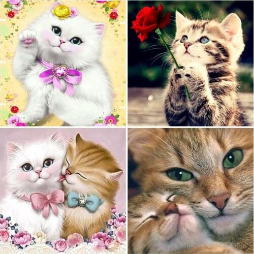 DIY Cat 5D Diamond Painting Full Round Drill Animal Diamond Embroidery Cross Stitch Mosaic Resin Wall Art Home Decor Gift