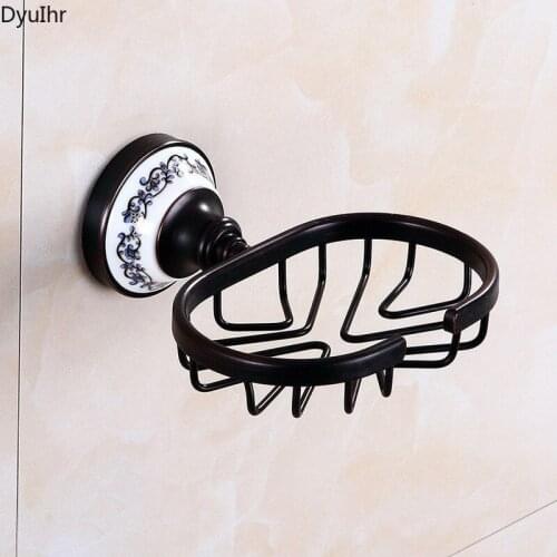 DyuIhr Nordic wall-mounted exquisitely carved black bronze bathroom drain soap grid oval shelf shelf bathroom accessories