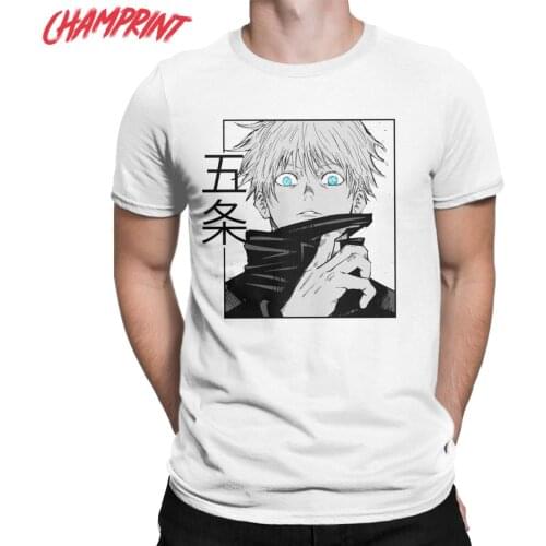 Vintage Satoru Gojo Jujutsu Kaisen T-Shirts Men O Neck Cotton T Shirts Anime Short Sleeve Tees Big Size Clothing