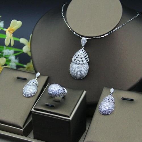 HERHOME Luxury Flowers Water Drop Women Wedding Cubic Zirconia Choker Necklace Earring Dubai Jewelry Set Jewellery Addict