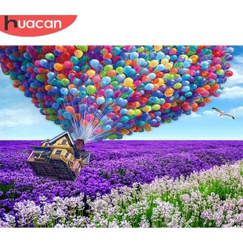 HUACAN 5d Diamond Painting Balloon House Embroidery Cross Stitch Lavender Flower Mosaic Wall Decor